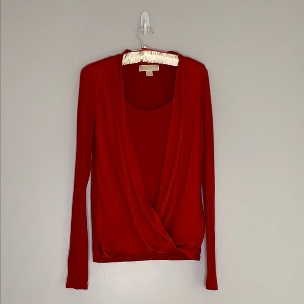 Michael Kors Red Drape Front long sleeve Women’s Blouse XS